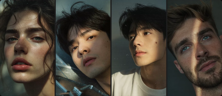 Close-up of charming, slightly messy face with minor flaws